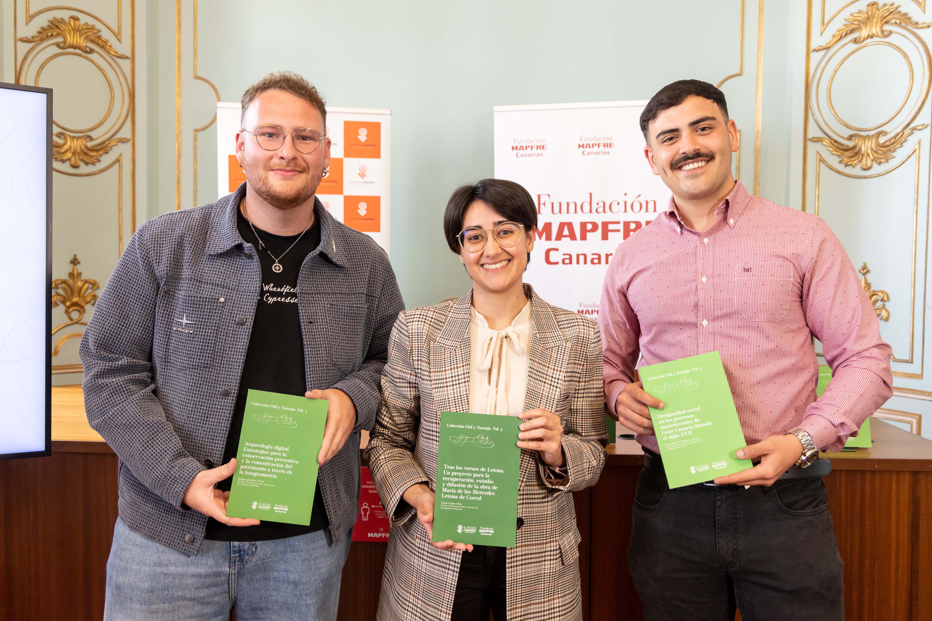 Sergio Quintero Pérez, Premio de Investigación Chil y Naranjo 2025. Investigación arqueológica; Lucía López Orta. Premio de Investigación Chil y Naranjo 2024. Investigación documenta; y Fernando José Bolaños Artiles. Premio de Investigación Chil y Naranjo 2025. Investigación documental. 